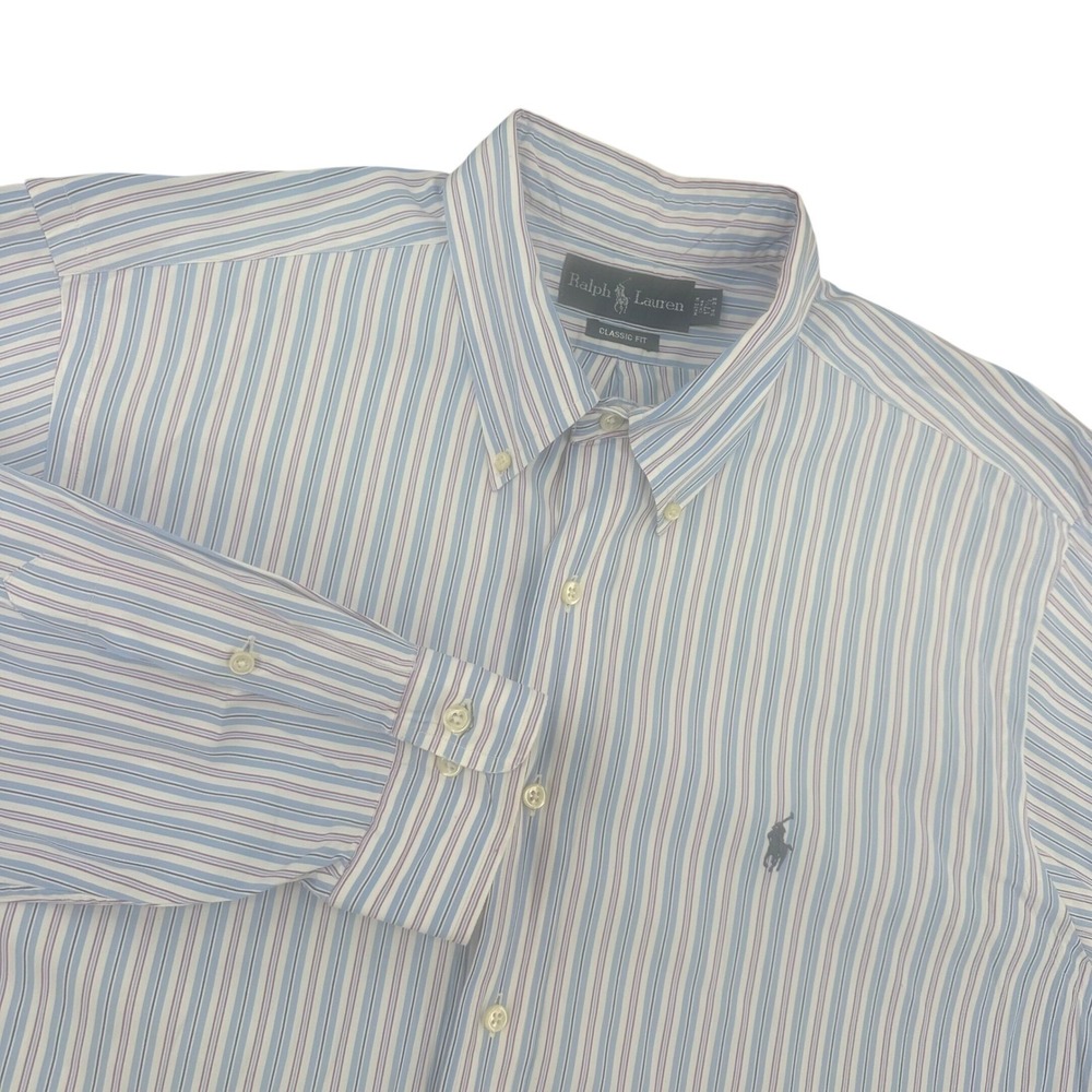 Ralph‎ Lauren Classic Fit Striped Button Down Shirt Mens XL  17.5 34/35  Purple